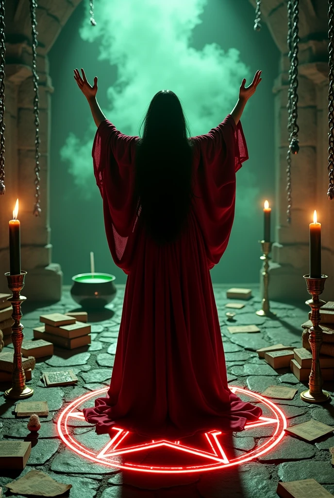 a person performing forbidden rites to summon the devil, creepy vibes, spirits