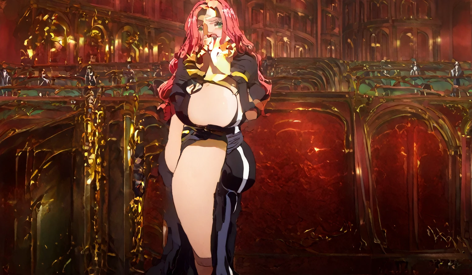 dark fantasy anime illustration of a (mature MILF BIMBO albino skin and short white hair), (FULL BODY) perfect face, wearing tight leather stealth armor, stalking, BIG KNOCKERS CLEAVAGE, lustful smirking smile red blush red cheeks, chain leash, kneeling, shackles, leather black collar slave, ((BLACK background)) hands on glass WITH KNOCKERS on glass, glass window fog water drop, 5 fingers each hand, metal handcuffs, black choker collar, thighhighs, long legs, metal ankle, metal sandals, metal shoulders, standing straight symmetrical against glass