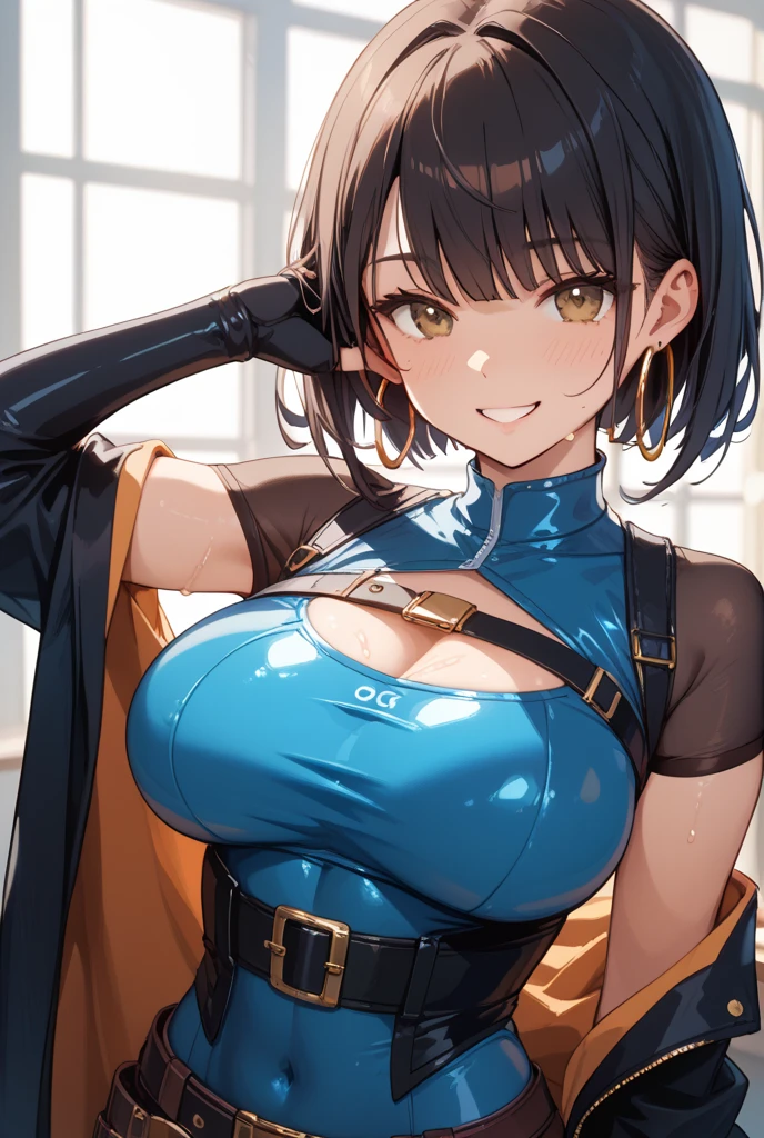 masterpiece, best quality, 1lady,black hair,long hair,glowing eyes, (finely detailed empty pupils and detailed face),,,,extremely detailed picture unity 8k wallpaper,solo,(latex military costume:0.9),large breasts,seductive smile,military hat,latex thighhigh,large breasts,black hair,pink eyes,black leotard,pantyhose,no sleeve,enamel suits,grossy lips,sitting,bust shot,sadistic smile,,heel