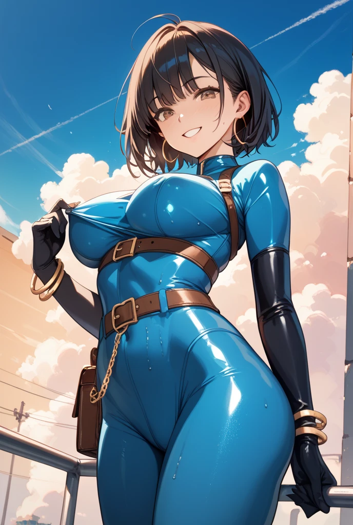 anime, asian, short hair, superhero, assasin, dual blades, facemask, large tits, cleavage, thigh thighs, red scarf