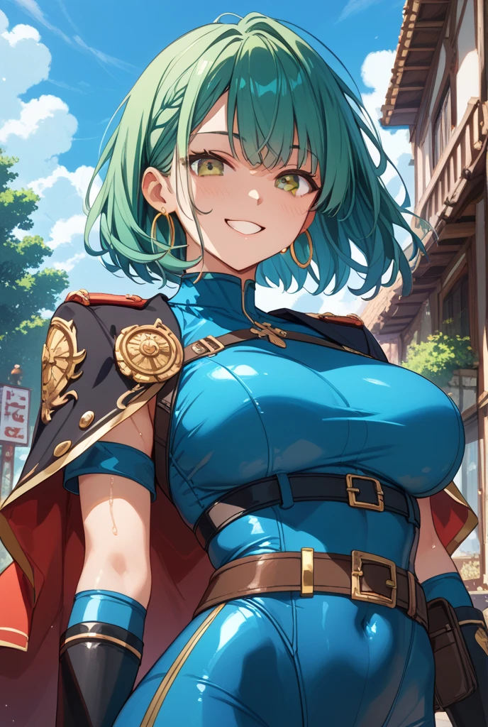 "(masterpiece:1.1), best quality, 
1girl, (80s anime style:1.3), (eyelashes:1.5), (loli:1.2), 
(intricate high detailed body:1.2), 
(green hair:1.1), (hair over one eye:1.1), (long hair, french braid:1.1), 
purple eyes, (red lip stick:1.3), 
(muscular body:1.1), (gigantic breasts:1.5), 
(expressionless:1.2), open mouth, 
(see-through cloth body suit armor, cleavage cutout:1.2), (pantyhose:1.2), 
(frill:1.1), (streaked hair:1.2), long gloves, 
standing, crossed arms, 
(upper body, cowboy shot, looking at viewer, from front:1.1),
(daytime, grassland, outdoors:1.1)"