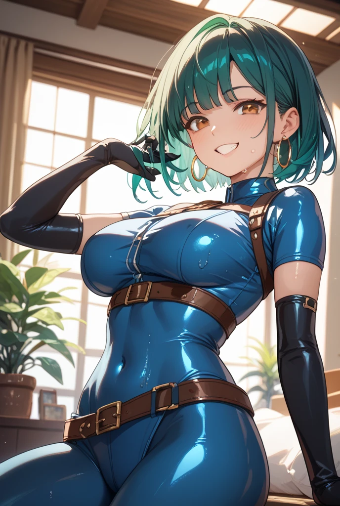 cum on chest、Blonde ponytail woman in armor chained all over her body has her chest closed、Tying the chest with a chain、glares、A look of contempt、humiliating、F-cup、cleavage of the breast、grnades breasts、Woman knight、chains、Chaining、The upper part of the body