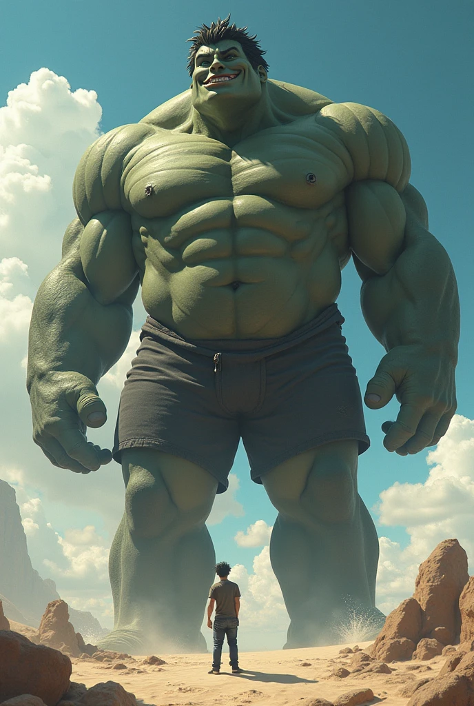 Green giant holding a phone