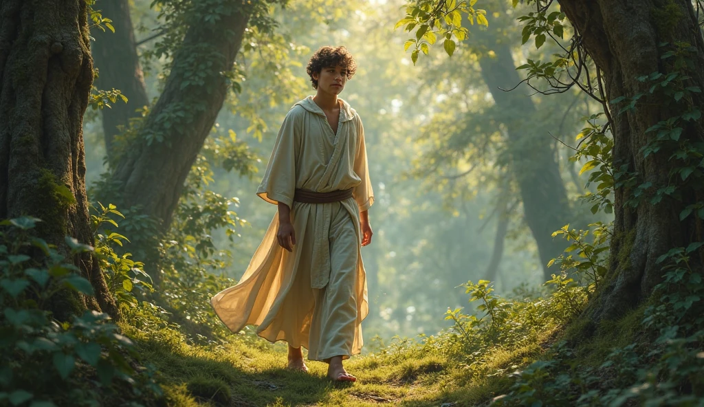 Scene:

	•	The Philosopher: A young, attractive Stoic philosopher with a serene yet determined expression. He is dressed in a soft-toned tunic—gray or olive green—with subtle golden details, gently draped over his body, leaving one shoulder exposed. His demeanor reflects seriousness and a commitment to protecting his personal space.
	•	Scenario: The philosopher is walking through a vibrant, well-maintained garden that symbolizes mental clarity and inner peace. The garden is now in perfect harmony, with a landscape filled with distinct areas for various types of plants, each representing different aspects of a balanced life. The path he walks on is surrounded by lush greenery, with an abundance of small, colorful flowers scattered throughout, creating a vivid contrast against the green.
	•	Action: The philosopher walks calmly along the path in the center of the image, surrounded by the vibrant garden. The colorful flowers are prominent, symbolizing the beauty of positive growth and the balanced life he has achieved. Inspiring figures are present, walking alongside him as equals, highlighting the harmonious connections he has cultivated.
	•	Message: This image concludes the sequence, illustrating how the philosopher, after eliminating the negative and nurturing the positive, continues to seek a balanced and authentic life, represented by the flourishing garden full of colorful flowers.
