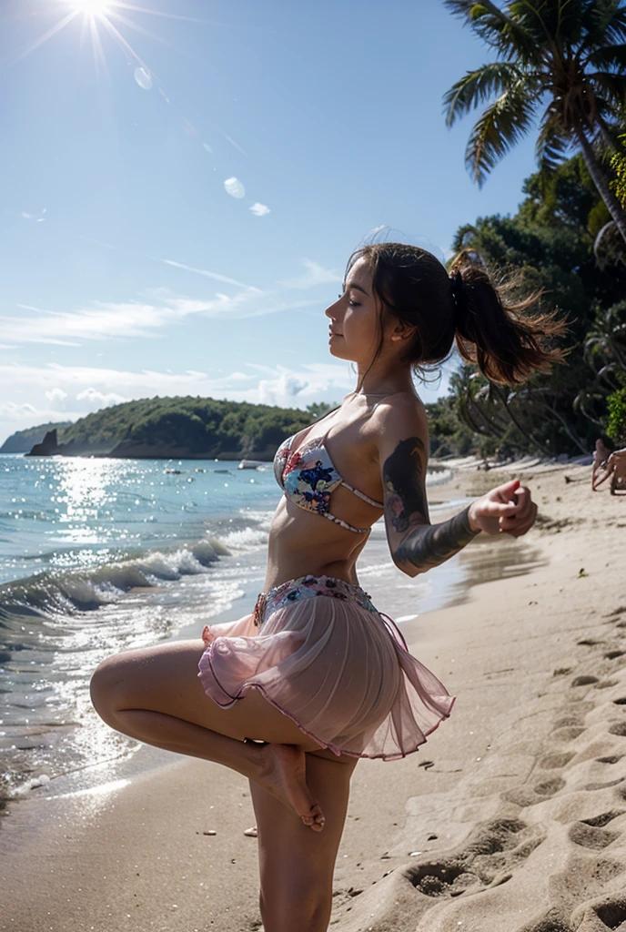tmasterpiece, nahidadef, change, permanent, Glossy glossy skin, navel, (pulls panties), ssmile, looking at viewert, The tree, (from below:1.2), Movie Lighting,
