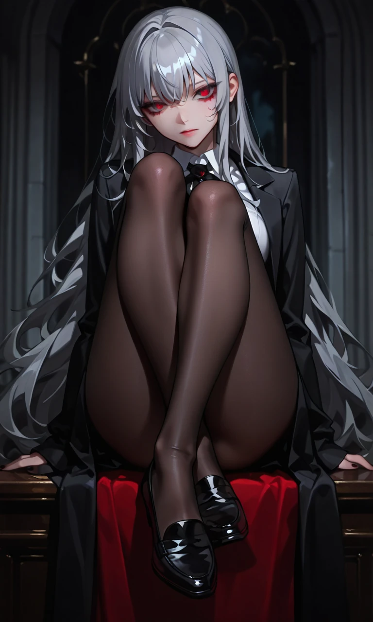 black lence stockings,high-heels,sitted,opening legs,is shy,Transparent underwear,soaking wet,Liquid runoff,red eyes,Arrogant,succubi,The demons,Stick out your tongue,Bad laughs,Translucent panties,female genital