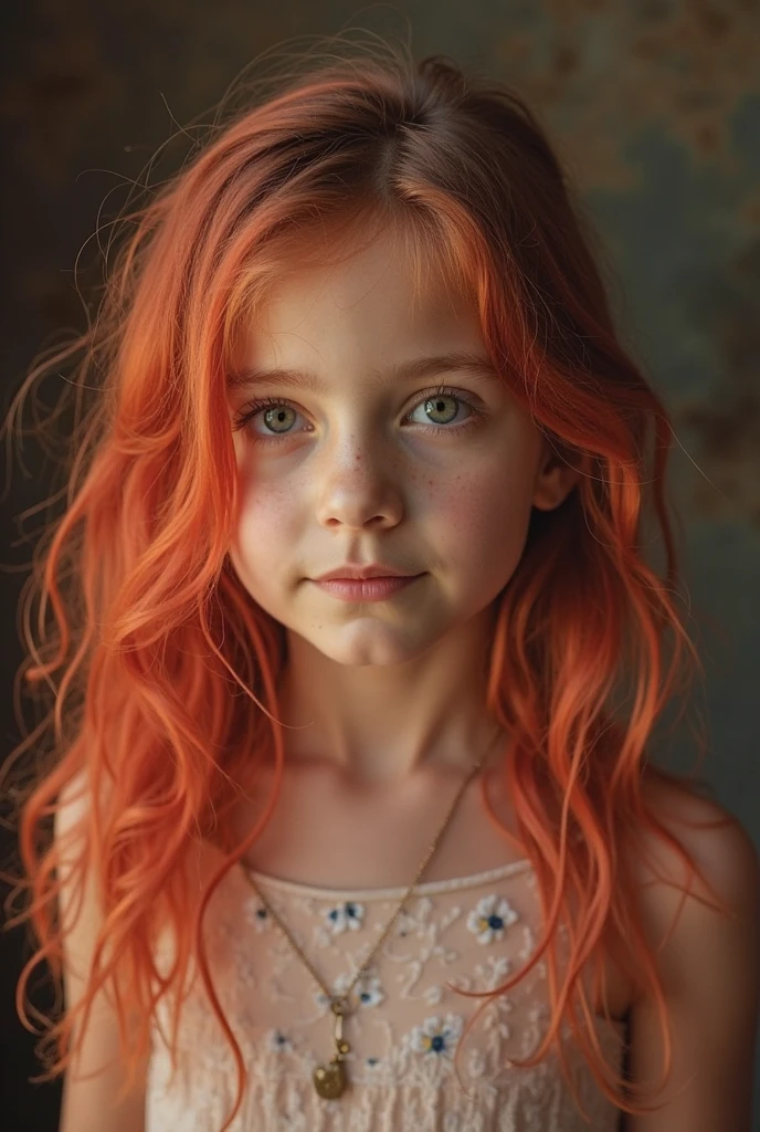 Russian style, girl children, portrait, long red hair with red leather jacket and black clothing, background with amplifiers and guitars,. --auto --s2