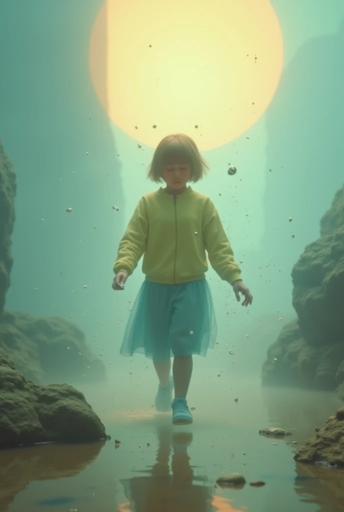 A boy is floating
