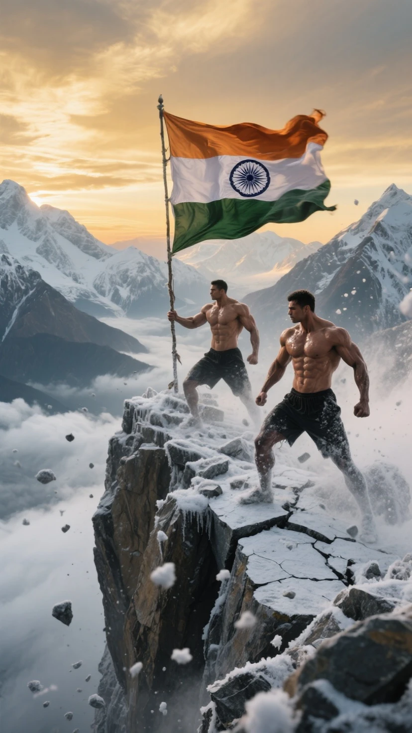 Indian flag with hindu muslim bodybuilder