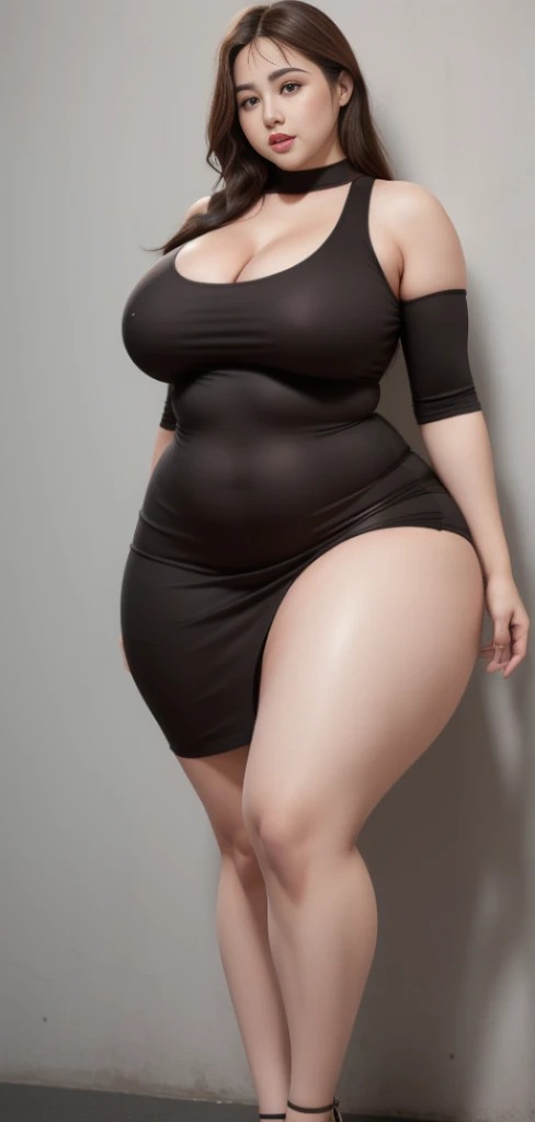 best quality, masterpiece, Weight: 120 kg, extremely obese, severe abdominal obesity, severe visceral obesity, Belly fat is prominent, severe abdominal obesity, I got a lot of belly, mini skirt, high heel, ssbbw, fat body type