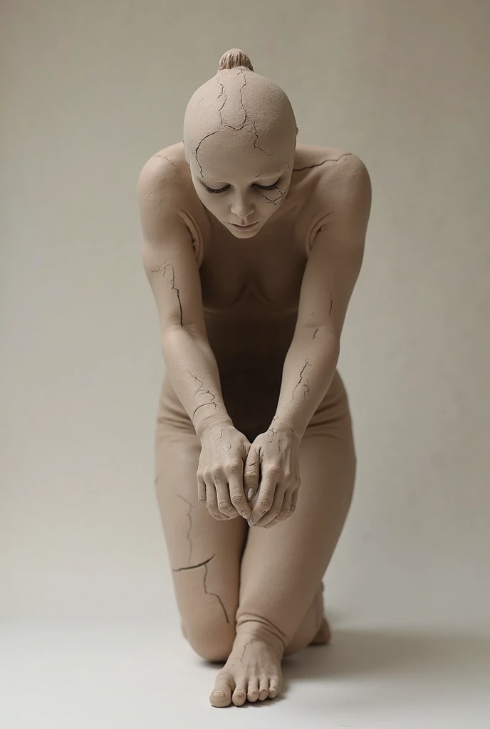 An ultra-realistic, full-body image of an exceptionally beautiful, well curved woman standing gracefully against a completely dark background. Her entire appearance is composed of the element earth: her hands are sculpted from rich, textured soil, with intricate patterns of rocks and dirt visible, as if emerging naturally from the ground. Her feet are embedded in the earth, surrounded by rough, earthy textures and moss, with small plants and vines growing around her ankles. Her hair cascades as if made of rugged, earthy materials, resembling a blend of stones and soil that flows like a natural formation. Her attire is formed from various elements of the earth: the upper part of her dress appears as layers of soil and rocks, while the lower part is adorned with lush green leaves and small flowers, creating a harmonious blend of nature. The image is captured using a Hasselblad with 85mm f/1.4 lens, ensuring ultra-high resolution and sharpness. Cinematic lighting highlights the textures of the earth elements, creating dramatic contrasts and vivid details against the deep, black background, making every earthy detail stand out beautifully.