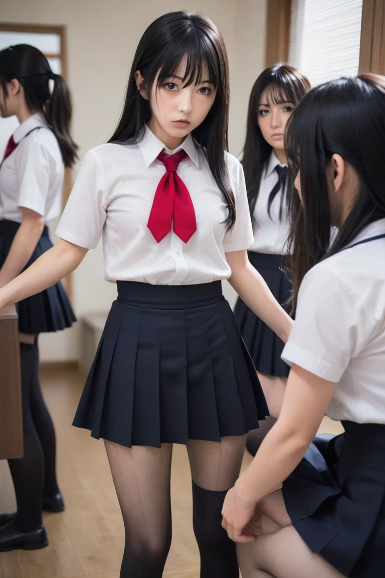 8K, RAW portrait of (japanese woman),masterpiece、Photoreal:1.1、realistic, ultra high resolution, highest quality, real life photos ,( When evening comes :1.1),Photo session、Brucella、
((((2 girls:1.5)))), (((Girl lifts up her skirt in her room and shows off her genitals)))、(cute face:1.3)、日本の2 girls,((Two Japan High School Girls))、((2 real high school girls))、((Japan High School Uniforms:1.6)),slender body,black hair,(Depth of written boundary:1.3)、 ((dark brown eyes:1.2))、(real skin texture:1.3)、(An immersive atmosphere:0.8、chiaroscuro:1.2) 、(look viewer:1.3)、((red cheeks:1.3))、((from belowの天井:1.2))、(smile:1.2)、((Visible genitals))、((pubic hair))、((Woman rolling up her skirt))、((from below:1.15))、((close-up of crotch:1.39))、(Photo with emphasis on genitals))、((small breasts:1.4))、the cutest girl in the world、((spread your legs to the side:1.4))