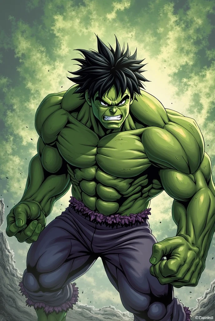 Hulk, muscular body, green skin, medium breasts with hard nipples, dark green hair, tails and tearing clothes, bedroom background