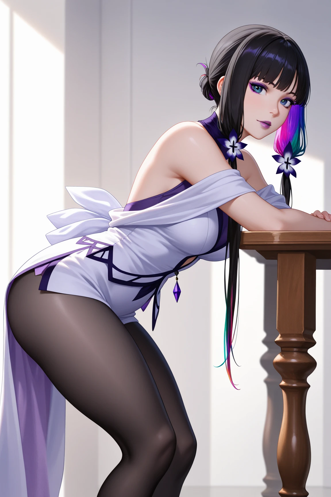 Large breasts, Blue hair, double tails, upper legs, white thighhighs, Pink clothes, Long legs, No bra, High heel, Pink eyes, Heart eyes, heart shaped breasts, Bare_hindquarters, bangs, areola of breast, Elbow gloves, Chinese dress, Fat ass, hair tying, wears_navel, Looking_at_peeping at the viewer, Arms_Behind_Head, Blush, latex, Sleeveless_dress, Tights, Long hair, cosplay,Fantastic,The back of the hand is behind the back,Hands up behind your head,Broad lighting,Glossy Clothes,Chinese-style architecture,China-style,gazebo,Lace,laughingly,Quaint,Tight cheongsam,Flowing cheongsam,Sit,Chinese style cheongsam,on cheongsam,Gold ornaments,