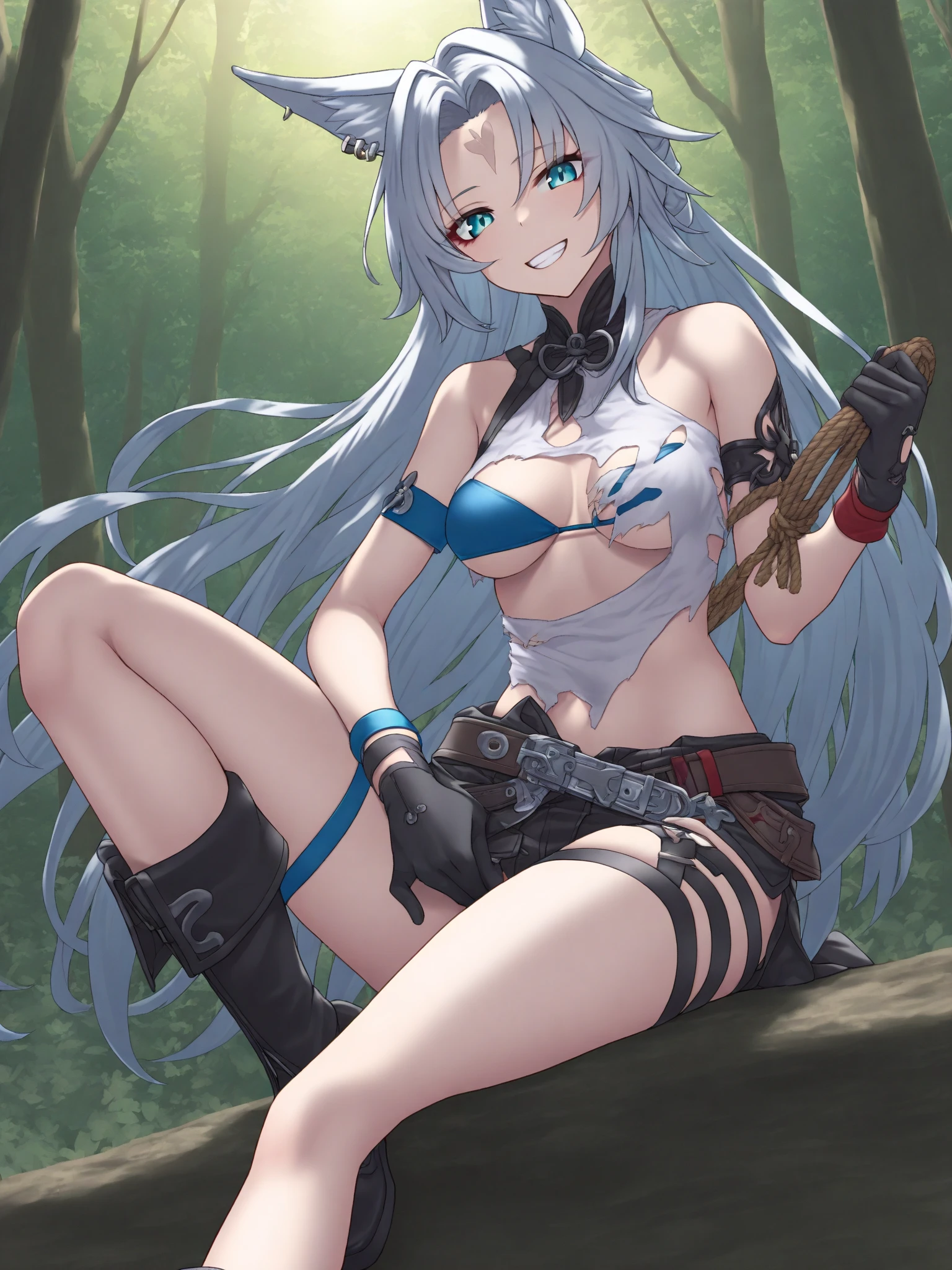 kaine \(nier\), 1girl, white hair, bandaged arm, bandaged neck, bandages, bangs, black bow, black gloves, blurry, blurry background, bow, braid, breasts, brown eyes, clothing cutout, collarbone, commentary, cowboy shot, detached sleeves, diagonal bangs, ekao, flower, frills, gloves, hair flower, hair ornament, highres, holding, holding weapon, leaf, light brown hair, lingerie, lips, looking to the side, medium breasts, negligee, nier, nier \(series\), outdoors, panties, plant, side slit, sidelocks, solo, standing, swept bangs, sword, thighs, underwear, weapon, white flower, white negligee, white panties,

<lora:kaine:0.6>