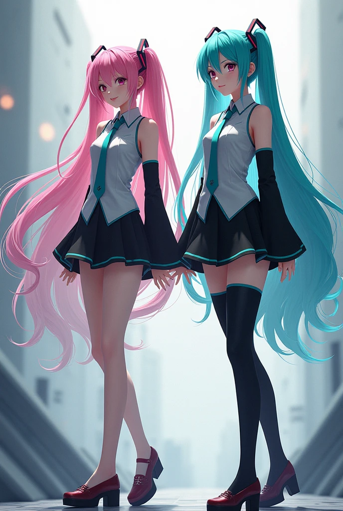masterpiece,high quality,virtual youtuber, girl, pink long hair,blue eyes(pink hair,blue eyes), (concept art, official art,full body)(((three sided view:1.3))), simple background, hatsune miku\(vocaloid\),sakura miku