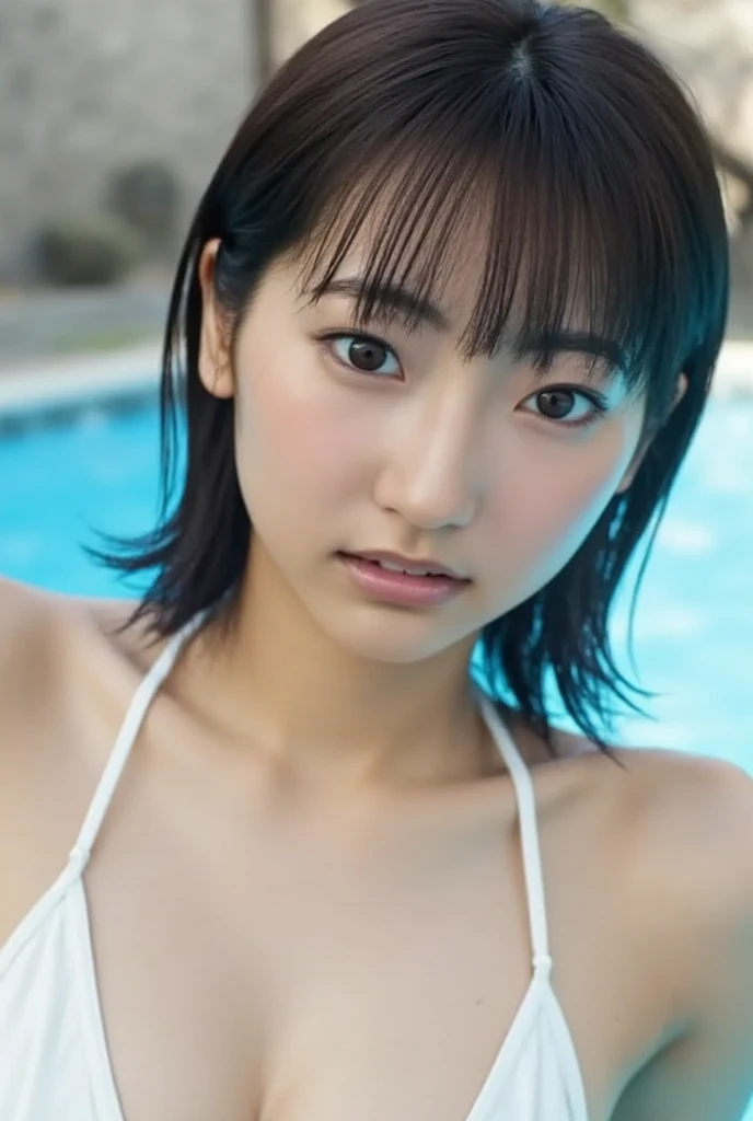 (A superb exquisite haruhi suzumiya), (haruhi suzumiya:1.5),
(photo realistic:1.4), (hyper realistic:1.4), (realistic:1.3),
(smoother lighting:1.05), (increase cinematic lighting quality:0.9), 32K,
1girl,16yo girl, realistic lighting, light on face, ray trace, (brightening light:1.2), (Increase quality:1.4),
(best quality real texture skin:1.4), finely detailed eyes, finely detailed face, finely quality eyes,
(tired and sleepy and satisfied:0.0), ((face closeup)),
sexy nude model, sexy pose, (medium chest), (Perfect Body Proportions),
(poolside), Mekosuji, (Spread your legs a little and show off your crotch), colorful bra & panties,
(Increase body line mood:1.1), (Increase skin texture beauty:1.1),