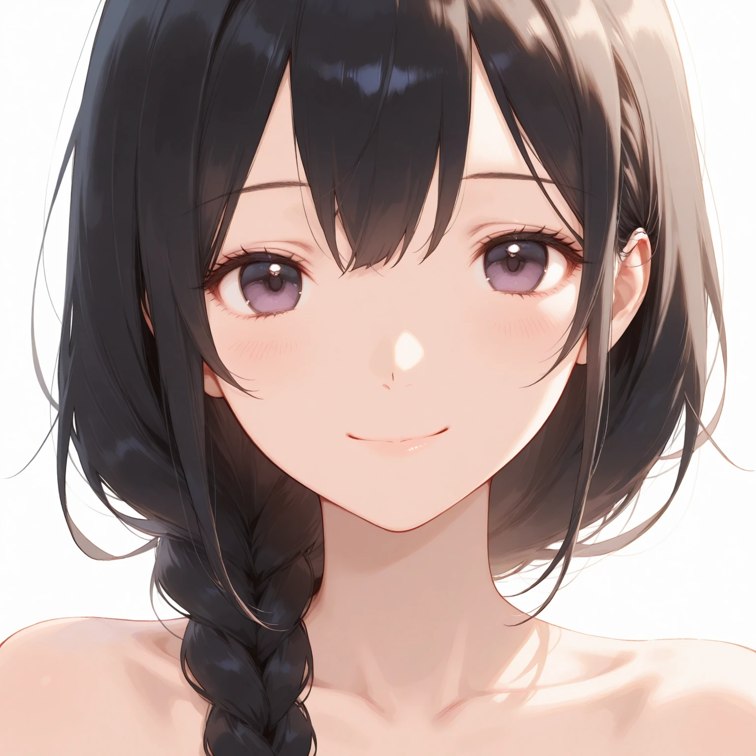 (masterpiece, Highest quality:1.2), One person, Black hair tied up、Delicate face、Soft Skin、smile、Delicate hair、Are thin、Narrow waist、Completely naked、Upper Body、No background