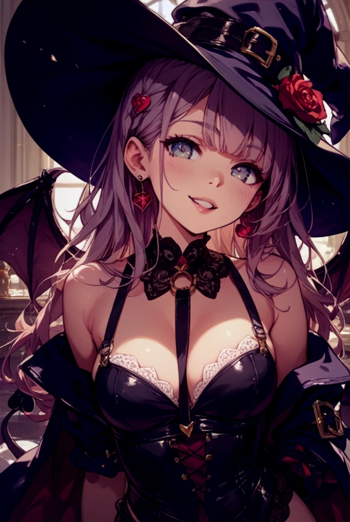 Yuno Gasai from anime "Diary of the Future", Dressed as a witch, Darling, beautiful, Sexy, depraved, anime, pink hair, eyes hearts, blush on cheeks