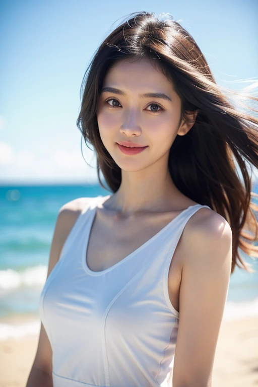 elegant、Mature women in their 40s、Iris、Black Hair、Soft Light、４ｋresolution、high quality、Upper Body、Summer sunshine、１００$1,000 Smile、Summer attire