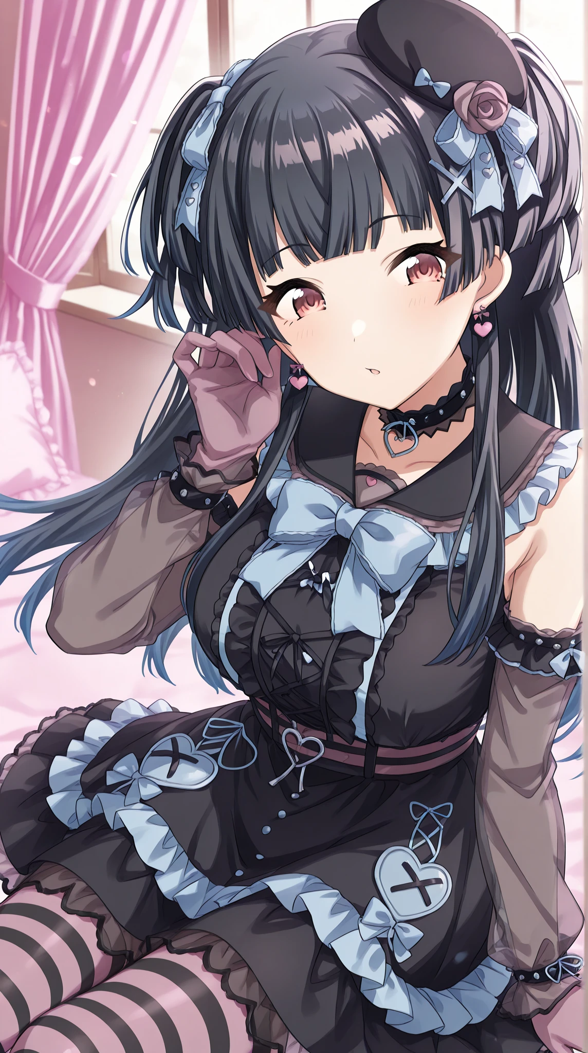 (best aesthetic,best quality,ultra high res,insanely detailed,exquisite,absolutely resolution,explicit),BREAK,(((perfect ???????,perfect proportion,artstation female body))),BREAK,(detailed beautiful jewely catchlight gradient slant eyes),ligne claire,gleaming skin,BREAK,nsfw,horny presenting,fall into pleasure,orgasm,looking at viewer,BREAK,(beautiful toddler gal,loli),prostitute,BREAK,small baby face,childish and super cute,((((blush)))),BREAK,Bishojo,ultra cute,Kawaii,BREAK,low body size,short stature,slender,BREAK,(((((jirai kei))))),BREAK,(black and purple ((streaked hair))),(((((double bun long twintails hair))))),BREAK,((shiny glossy metaric beautiful hair,gradient hair)),BREAK,((medium breasts)),((puffy nipples,erectile nipples,long nipples,huge areolas,bare breasts)),BREAK,(((((jirai fashion))))),(negligee,gothiclolita),BREAK,(frilled polka dot thigh high knee socks:1.4),zettai ryouiki,high heels,No panties,BREAK,love hotel,(on the bed),evening,(sweet pussy,show off pussy:1.3),(dripping love juice:1.3)