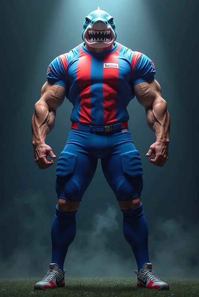 a very handsome young man, with massively large muscles, massively muscular, with massively large biceps, with massively large arms, wearing a blue and red sweatshirt with a star on the chest, and black shorts, massively muscular legs, on a black background