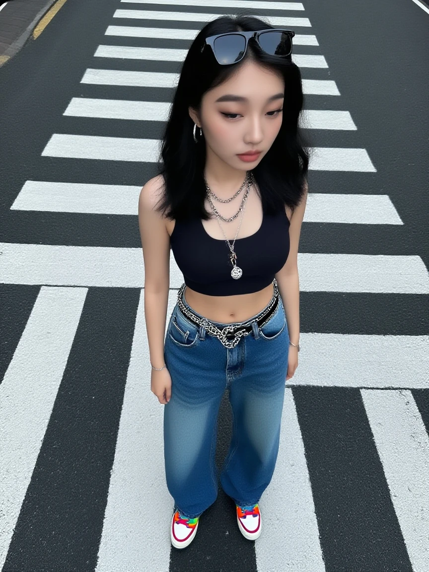 Arafed Woman with tattoos on her stomach standing on a ledge, her belly button is exposed, taken in the early 2020s, Cardi B, physical : tinyest midriff ever, photograph of a techwear woman, Ella lleva ropa de calle, Imagen de cuerpo entero, foto de perfil, se sienta en una azotea