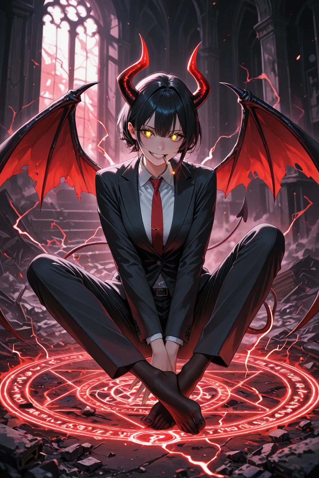 masterpiece, (textured skin), best quality, gorgeous beautiful girl, (a female devil),,detailed clothes,large breasts,narrow waist,, (beautiful face), cinematic lighting, (fantasy anime art ),