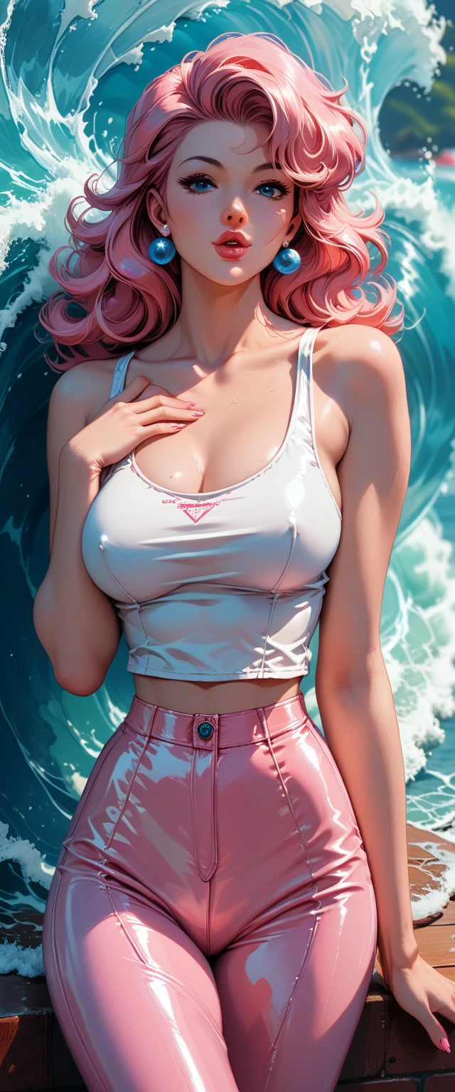 Nami from One Piece. Wearing a super mini skirt、A woman in a white top and pink panties posing on the beach, Photorealistic anime girl rendering, Smooth anime CG art, Realistic Anime 3D Style, Swimwear, April Rendering, Realistic Bikini, 3D Anime Real, Anime very detailed, Photorealistic perfect body, Detailed digital anime art, Trending on cgstation, Anime-style 3D, Enchanting anime girl