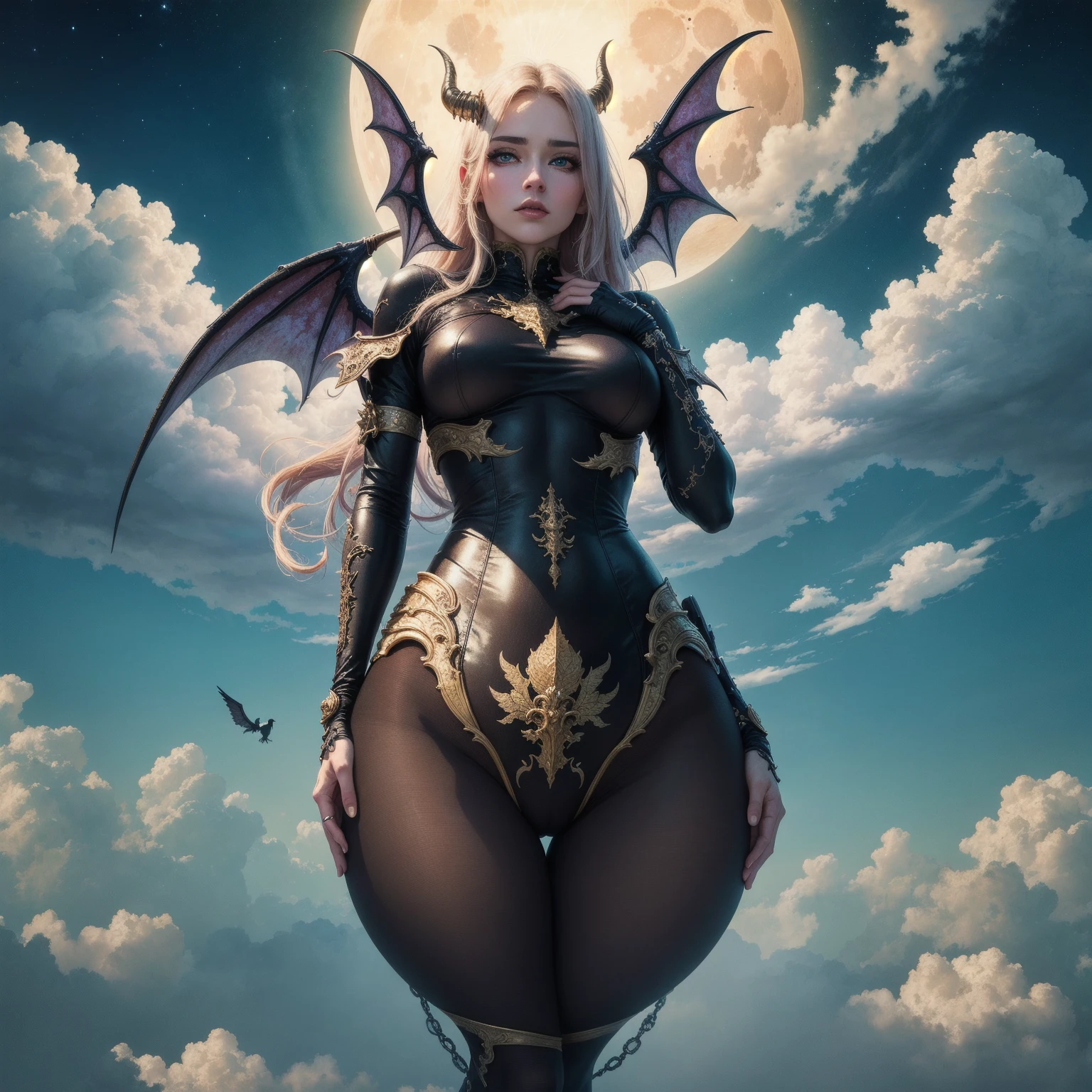 ((Highest quality)), ((masterpiece)), (detailed), （Perfect Face）、The woman is wearing a black see-through baby doll, lying on her back on a bed in a luxurious bedroom, lifting her skirt and spreading her legs to show her open pussy without panties. She is the Black Moon Queen of the Black Moon clan, the Demon Queen Black Serenity, and is a sexy female demon princess with jet black skin, Serenity.、The woman is a jet-black female demon with magnificent devil horns, jet-black devil wings, and a jet-black tail. Her skin is jet-black, and she has a black inverted crescent moon mark on her forehead. Her luxurious black skin is visible through her black see-through dress, black veil, and black see-through cape. She is the jet-black demon Princess Serenity, and has blonde hair.２The expression of a girl in love with her long hair tied up、Woman is Black Serenity
