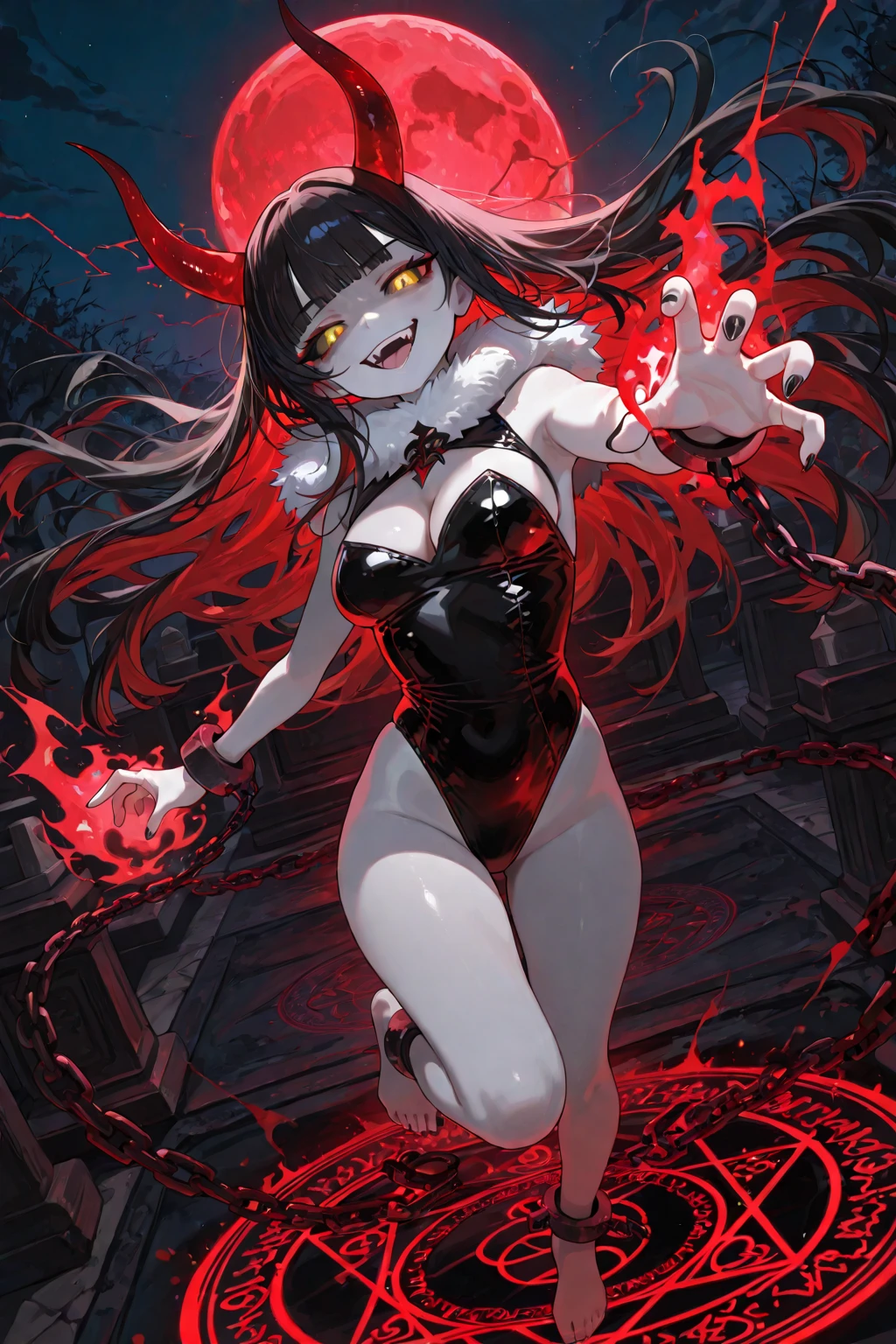 humanoid, arthropod, anthro,((fangs))5 eyes,spider girl,6 arms,solo,(smile), awesome and detailed background, 6 arms ,detailed hands,outside, magician clothes, standing, long hair