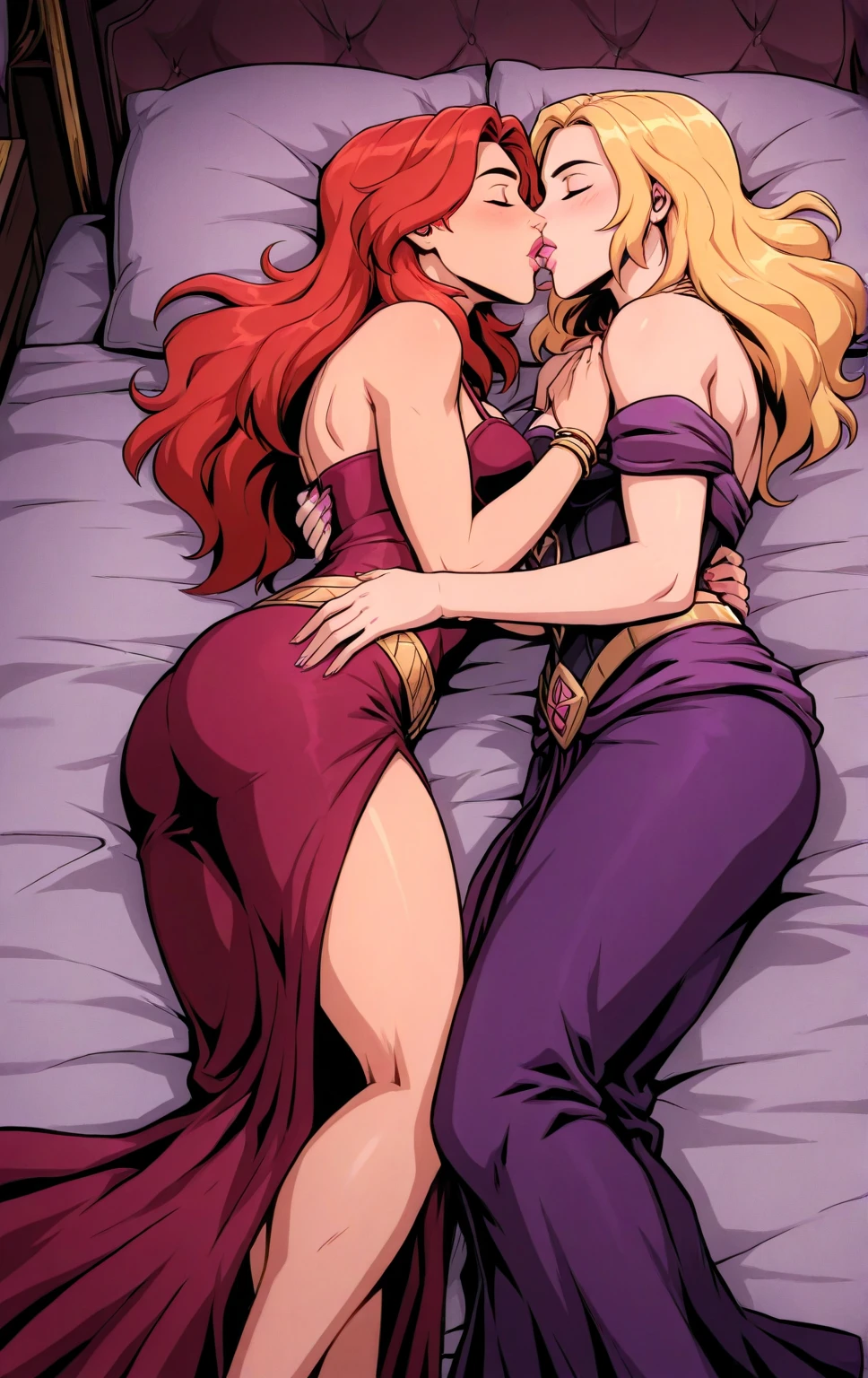 ((High Quality 10K)) ((Perfect Autonomy 10k)) ((Crystal Clear 10k)) Masterpiece, Sunset Shimmer, adagio dazzle, naked, big breasts, thick body's, one girl tied up, one girl being dominant, licking wet pussy, a whole lot of pussy juice, Sunset Shimmer and Adagio Dazzle Equestria Girls, two girls, in the bed on the bed, Sunset Shimmer and Adagio Dazzle, cuerpo completo, high resolusion