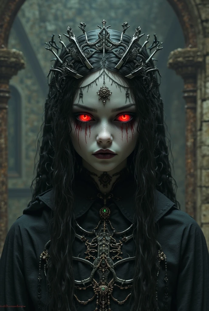 masterpiece, best quality, high quality, extremely detailed CG unity 8k wallpaper, portrait of a pagan goddess, antichrist, doomsday, holy, award winning photography, Photorealistic,extremely detailed, trending on artstation, trending on CGsociety, Intricate, High Detail, dramatic, art by midjourney, blood on face, evil smile, horror art, dread