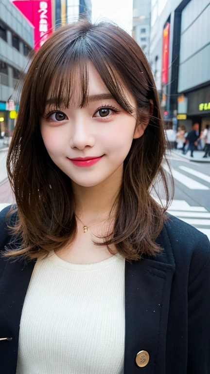 Urban beautiful girl college student, masterpiece, light makeup, red lips, silver hair, messy long hair, street background, beautiful, elegant. super fine details, master works, authentic texture, cinematic lighting realism, perfect job, 16K, hd, exquisite features,blue eyes、japanese idol、Beautiful Face、cute smile、brown hair、beautiful hair、ponytail、glamorous、 、 、Oily muscle、shiny skin、tanned skin、Black glowing skin、 knitted sweaters, bright big eyes, smooth skin, earrings, necklace, tattoo