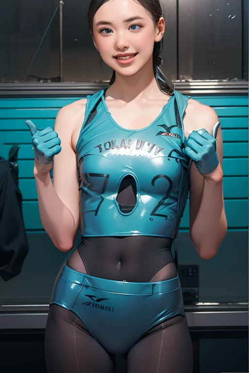 ((Top Quality, 8K, Masterpiece: 1.3)), Sharp: 1.2, Perfect Body Beauty: 1.4, Slim Abs: 1.2, ((Layered Hairstyle, Big: 1.2)), (Rain, Street: 1.2)), Wet: 1.5, Highly Detailed Face and Skin Texture, Detailed Eyes, Single Eyelids, Sides Looking at the Camera, Blue Hair, Portrait photo of hot woman wearing college wrestling singlets, muscles, (Pro Wrestling: 1.2)