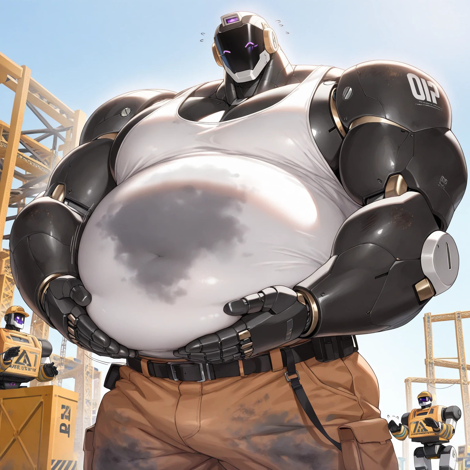 Wargreymon, big belly, vore, hands on hips,
