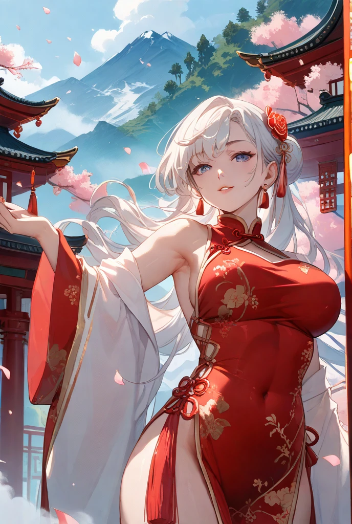 Official Art, Masterpiece, Sharp Focus, (Beautiful Gorgeous Cute Chinese Woman: 1.3), (Beautiful and Cute Chinese: 1.3), Chinese Beauty, Delicately Beautiful Hair and Eyes and Face, Realistic, Super Detailed, Beautiful Girl, Blue Sky, Glowing White Particles, (Sidelighting: 1.2), Sunlight, White Clouds, Delicate Clouds, Slender, Cute Big Breasts Big Buttocks, Toothy Laugh, ((Laughing with Eyes Open)), Landscape, Long Straight Hair, Sexy Facial Expressions, Architecture, ( Cityscape:1.7), Dynamic Hair, Long Straight Hair, Delicate Gilt Golden, Glowing Heterochromic Eyes, (Bikini,Tong), White Stockings, Pale Skin, Hair Accessory, Epic Landscape,