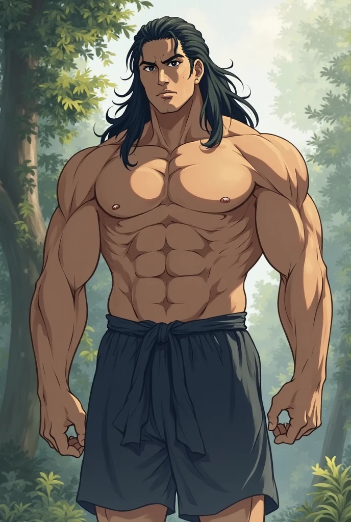 A muscular young man, detailed abs, highly detailed big pecs, exaggerated male anatomy, hypnotized expression, spirals in the eyes, anime style, 8k, hyper detailed, cinematic lighting, dramatic contrast, tanned skin, long black hair, big dick, nude