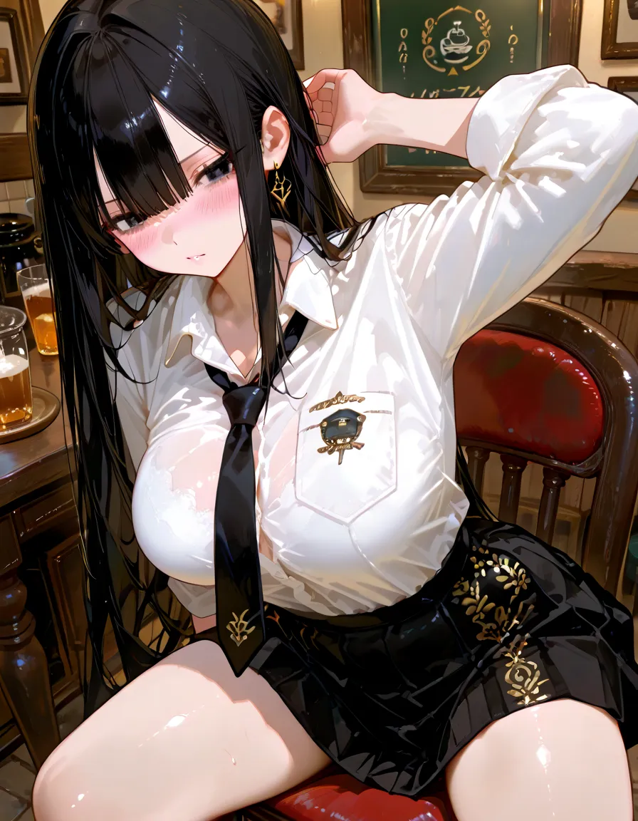 A girl and a boy playing the saxophone、Wearing a garter belt、She opens her legs and gives a handjob and blowjob、Big Tits and Big Dick、Lewd、Slut、