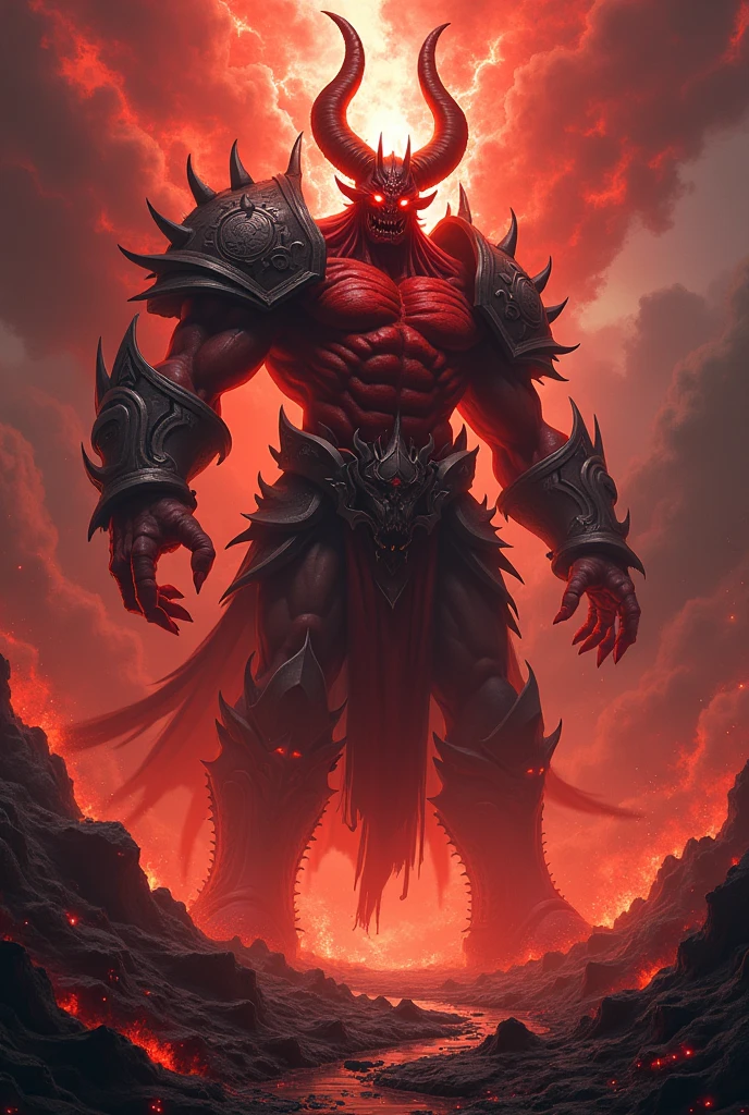 ((masterpiece, best quality, Highest image quality, high resolution, Reality, original photo, 8k)), ((Extremely detailed CG unified 8k wallpaper)), Demon statue made of black rock, Lava Demon, Spark Dance, Flames burst out from the torn body, Flame in the dark image, Red and black theme, Angry face,