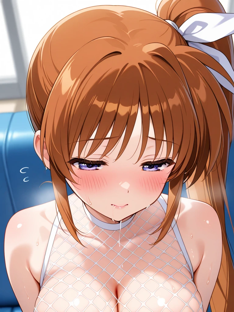 ((Tabletop, highest quality, High resolution, Pixel Perfect, 4K))), One Girl, beauty、The whole body is visible、 ((Mid-wave hair, bangs, Brown Hair)), ((Brown eyes, Beautiful eyelashes, Realistic eyes)), ((Detailed face, Blushing:1.2)), ((Smooth texture:0.75, Realistic texture:0.65, Realistic:1.1, Anime CG Style)), Center of chest, Dynamic Angle, Perfect body, ((NSFW)), classroom、Looking up from below、Very embarrassing panic smile, 、、( Exposing your buttocks....................)、My whole body is wet,Blowjob、Titty fuck