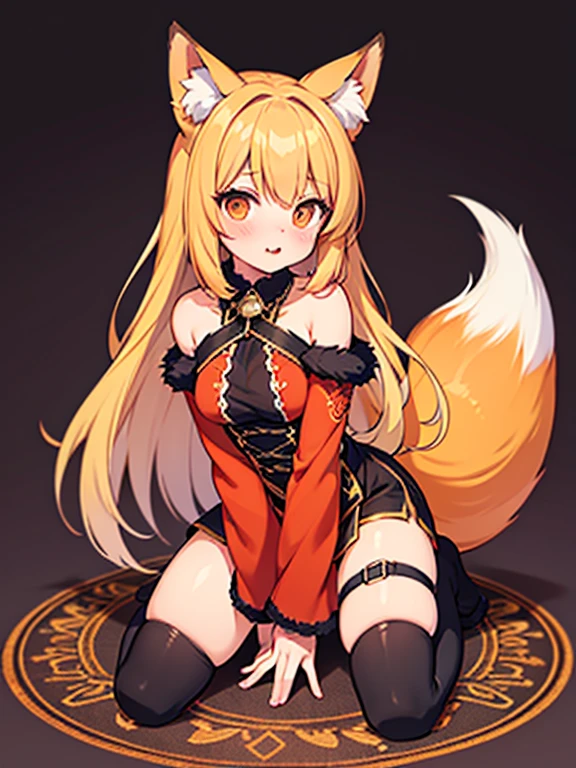 masterpiece, Highest quality, High resolution,Follow the on-screen instructions、Anime Style、Follow the prompts、One Girl、Long blonde、Fox Ears、Fox's Tail、shrine、Priestess uniform、cute、In front of the torii gate