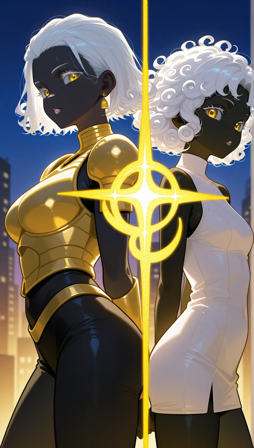 (masterpiece), (best quality), (high res) 2boys, (perfect anatomy) (perfect face) anime boy, (crossdresser), medium dark brown hair, red eyes, brown skin, wide hips, narrow waist and thick thighs, flustered, brushing, standing in space, flat chest, (full body suit), (visible bulge), (skin tight space green quantum space suit) man, fair skin, white hair, yellow eyes, in outer space, (gay sex) (kissing) (French kiss)