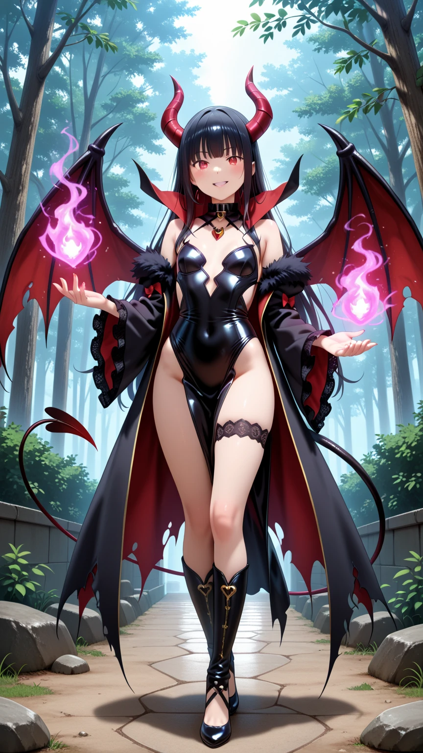 beautiful European girl (model-like appearance). Long legs. Slim body with beautiful curves and shapes. Medium-sized breasts. Wearing a New Year's outfit. Floating above the ground. Vampire (with small fangs) with an evil expression. (prompt: "beautiful European girl (model-like appearance), long legs, slim body with beautiful curves and shapes, medium-sized breasts, wearing a New Year's outfit, floating above the ground, vampire (with small fangs) with an evil expression, oil painting, detailed brushstrokes, high resolution, intense colors, dramatic lighting")