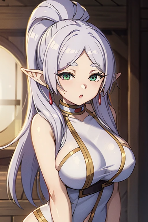 best quality, high resolution, large breasts, blush, smile, cowboy shot, looking at viewer, Impa, in a temple, red eyes, 