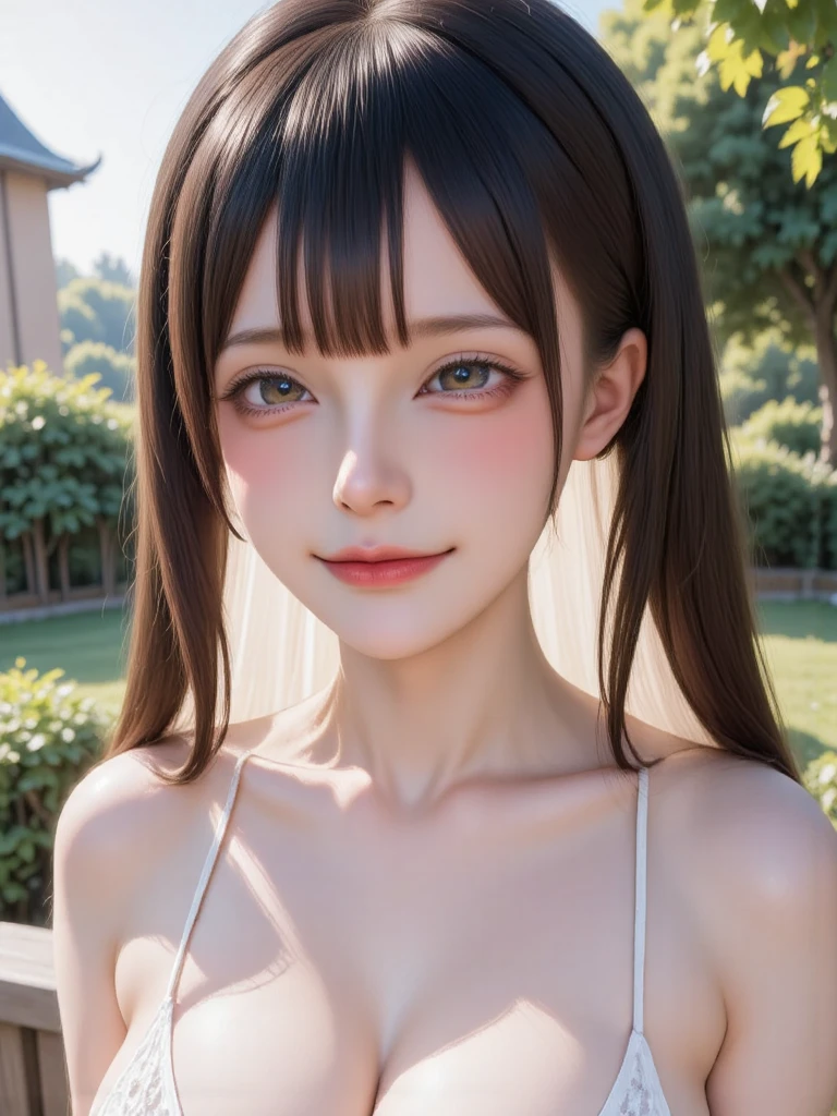 extreme close-up,1girl,(ultra detailed skin),curvy,,beautiful breasts,(large breasts),pale skin,pointy breasts,erect nipples,(fantasy art,Highest image quality,Hyperrealist portrait,(8k),ultra-realistic,best quality, high quality, high definition, high quality texture,high detail,beautiful detailed,fine detailed,extremely detailed cg,detailed texture,a realistic representation of the face,masterpiece,Sense of presence,Dynamic,bold),ponytail,(ultra thin hair),(ultra soft hair),(ultra straight hair:1.5),Swept long bangs,extra light coppery amber hair,hair over one eye,clothed,