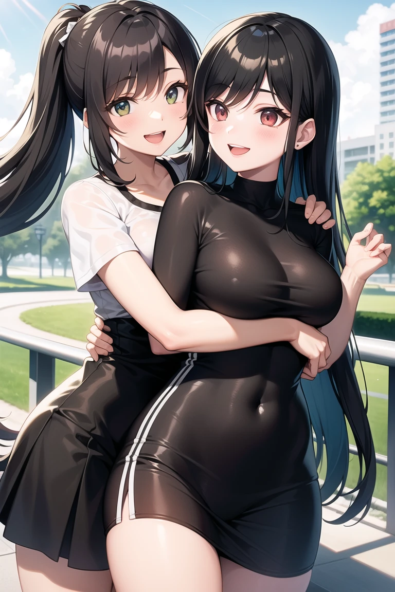 Double ponytail, black silk stockings, anime, rin, brunette hair