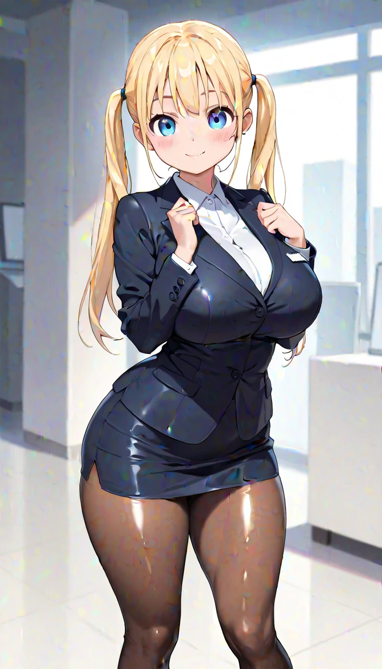 (mejor calidad:1.5, high resolution, HD, 4k, detailed lighting, sombreadores, perfect hand anatomy), pelo liso rubio, tetona, traje de enfermera, escote, muslos, sonriente, tirar, tiro cercano, de pie, antecedentes hospitalarios