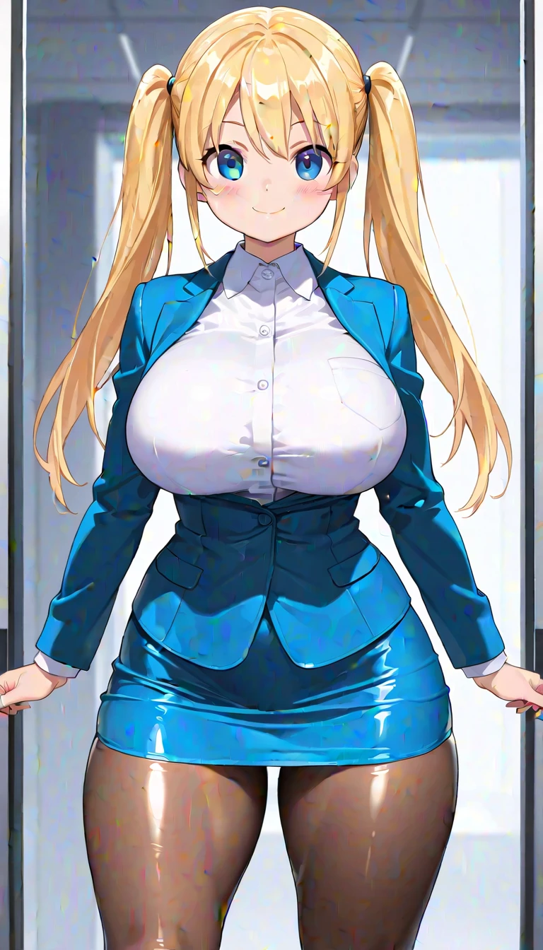 (highest quality:1.5, High resolution, 超High resolution, 4K, Detailed lighting, Shaders, Perfect Hand Anatomy), Blonde Straight Hair, Big Breasts, Nurse uniform, Cleavage, Thighs, smile, throw, Close-up shot, Are standing, Hospital Background
