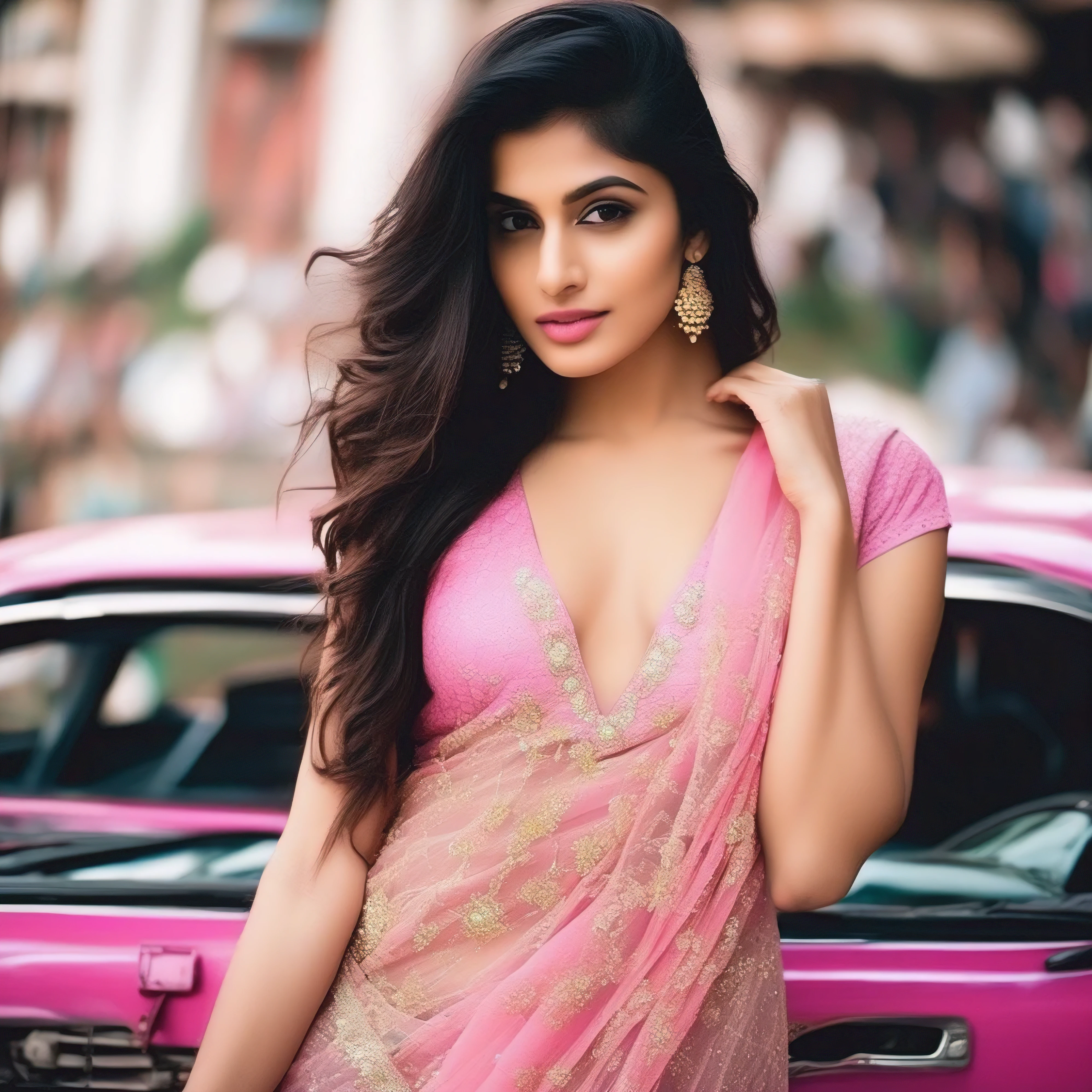 most beautiful Indian girl, good looking and sexy body, pale skin, looking_at_viewer, pink lips, model,